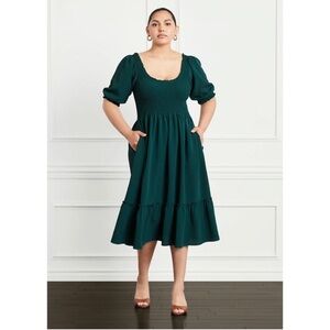 Hill House Teal Midi Dress with Puff Sleeves
